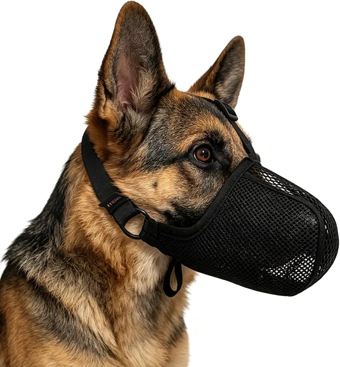 Dog Muzzle for Large Medium Small Sized Dogs Soft Mesh Muzzles for Grooming Anti Scavenging Biting Chewing Breathable Adjustable Mouth Guard Cover (Black, L)