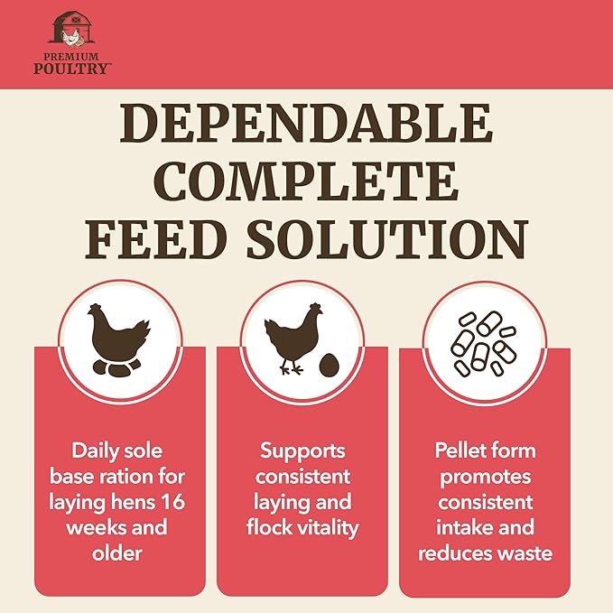 Layer Pellet Chicken Feed, 16% Protein Poultry Feed for Laying Hens, Supports Egg Production, Strong Eggshells & Calcium Absorption with Vitamin D3, Made in USA, 40 lbs