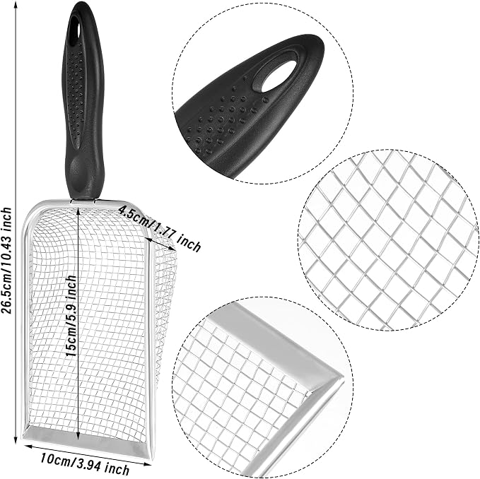 SUMERSHA Beach Mesh Shovel, Sand Sifter Shell Collecting Tools Sand Scooper for Picking Up Shells, Cat Litter Scoop, Silver