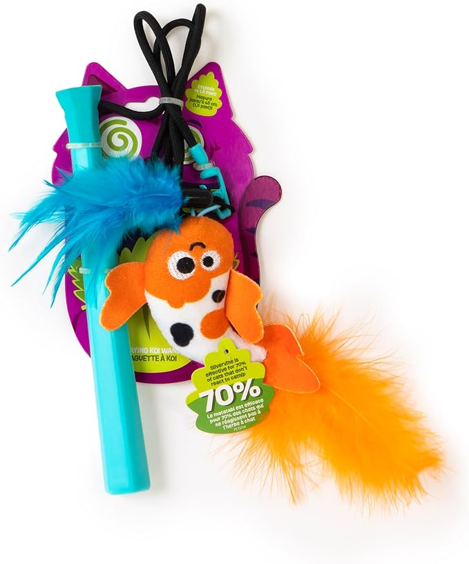 Mad Cat Playing Koi Retractable Feather Wand Cat Toy with Telescopic Handle | Extends and collapses for easy storage, swish to spark natural hunting instincts, chasing and leaping in felines every day