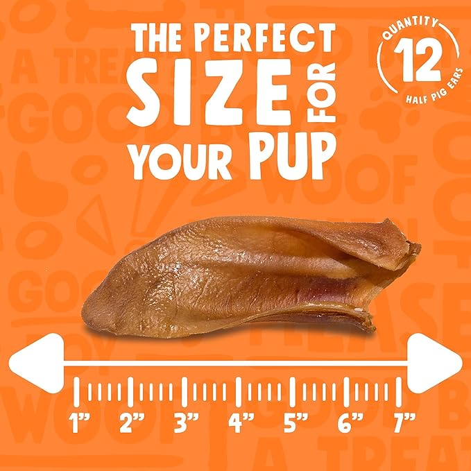 Half Pig Ears for Dogs (12 Pack) – All Natural Single Ingredient Dog Chews – High Protein, Easily Digestible Pig Ear Treats – Rawhide Alternative for Small & Large Dogs