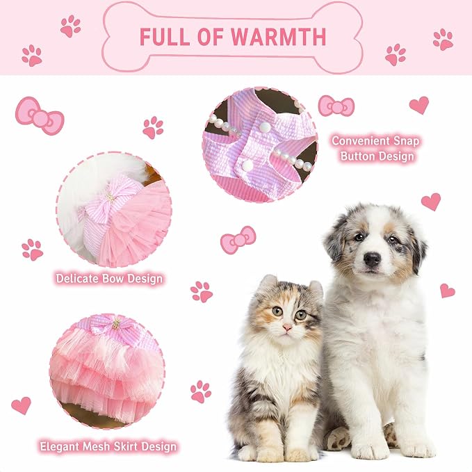 Dog Dresses, Fashion Pet Dog Clothes, Striped Mesh Puppy Dogs Princess Dresses (Purple/Pink(4pack), Small)