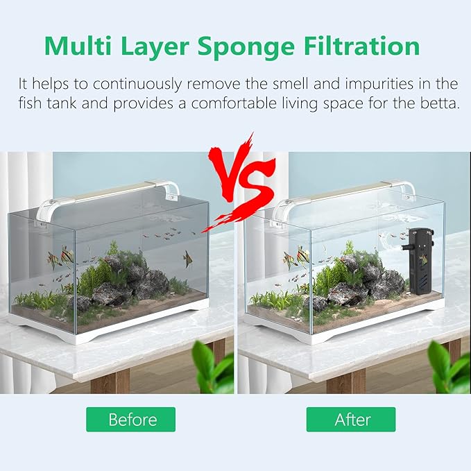 Aquarium Filter, Insputer 8W Turtle Tank Filter with 2 Sponge Filtration, 200 GPH Adjustable Submersible Fish Filters for 10-50 Gallo Pond Freshwater
