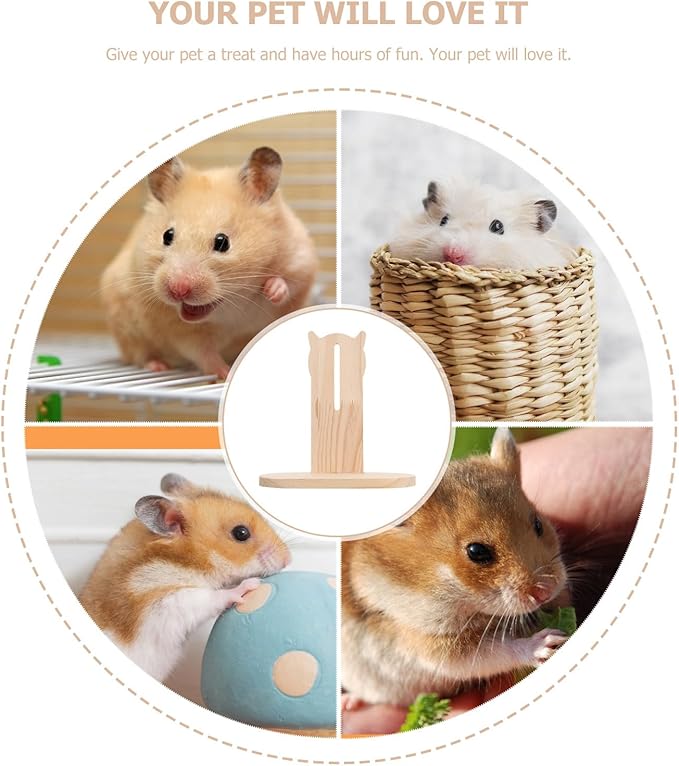 Toyvian Hamster Running Wheel Stand with Wood Base, Rotating Mute Design Exercise Wheel Holder for Small Pets Cage