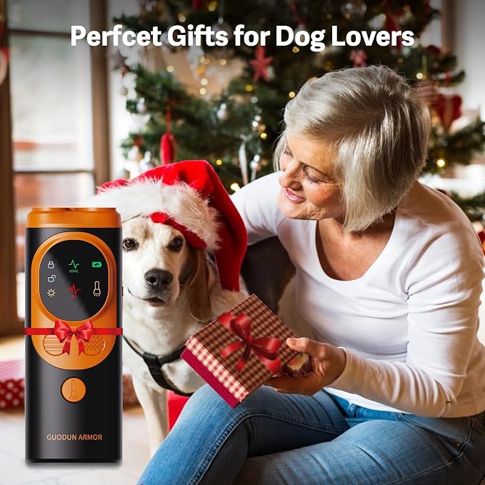 Anti Barking Device for Dogs, 3X Ultrasonic Dog Bark Deterrent Device with Training Modes Stop Neighbors Dog Barks, Portable Dog Training Tool with Flashlight Indoor Outdoor Use, Black and Orange