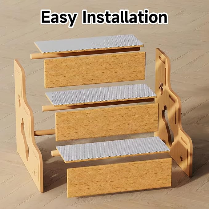 Pet Steps for Small Dogs,Wooden Cat Stairs for Old Cats,Doggy Dog Steps for Bed Couch Sofa Windows,3-Step Ladder, 16" L x 12" W x 14" H，Suitable for Height 14-17in