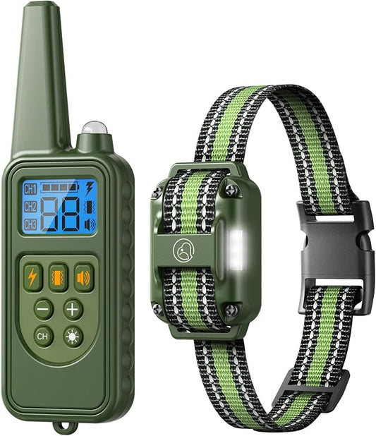 Dog Shock Collar, Electronic Dog Shock Collar with Shock, Beep, Vibration, Dog Training Collar with Remote, Light, Waterproof Rechargeable, 2600ft Dog e-Collar for Small Medium Large Dogs