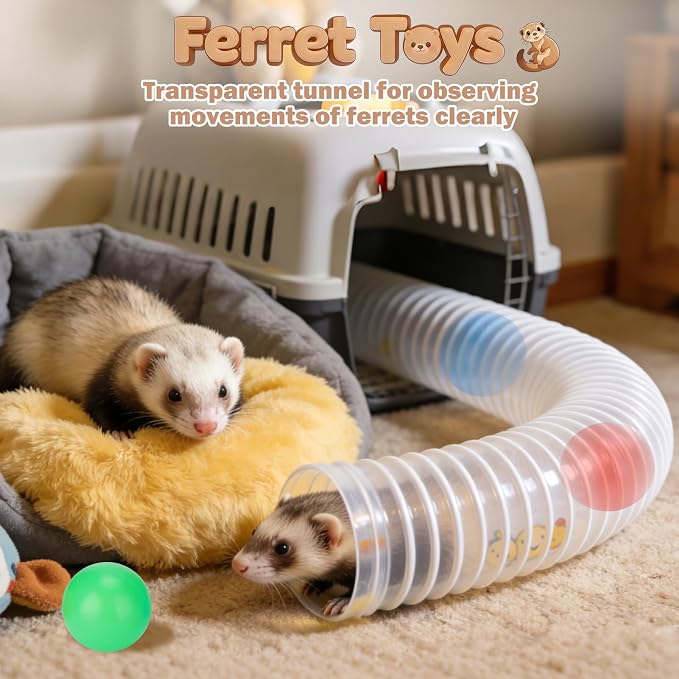 Mity rain 2PCS Ferret Toys with 6 Balls Inclueded | Collapsible Tunnel Tube Accessories for Ferrets, Guinea Pigs, Hamsters, Expandable Interactive Toys Supplies for Small Pets