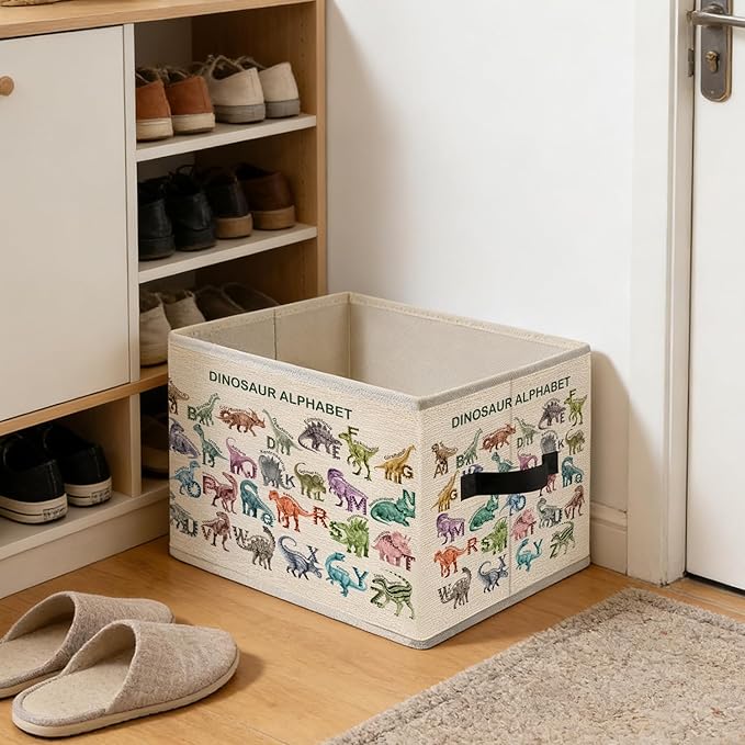 Alphabet Dinosaur Kids Storage Bins, ABC Education Dino Foldable Closet Organizers Storage Basket Toybox for Toddler Playroom Nursery Preschool Classroom Clothes Bed Sheets Blankets Toys