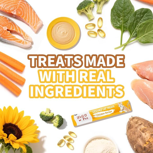 High-Meat Lickable Cat Treats Variety Pack – Real Chicken & Seafood – Smooth Creamy Purée – Grain-Free – (15g Each) (12 Tubes)