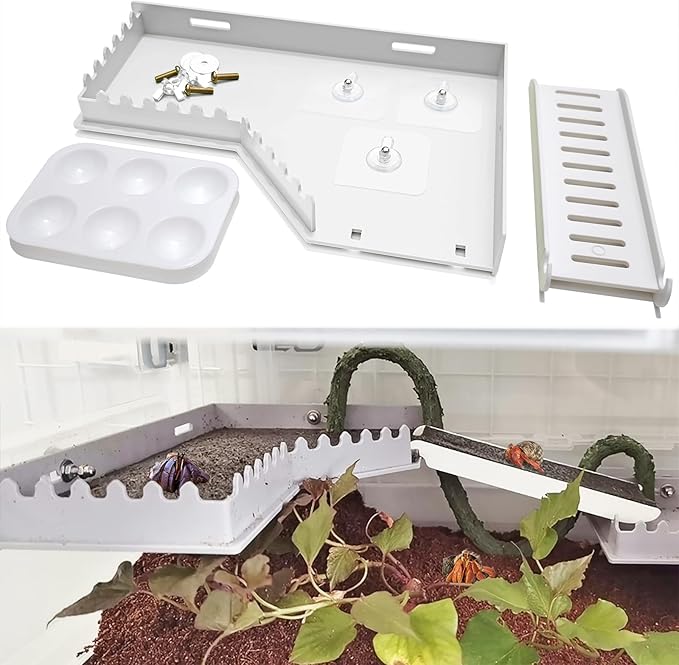 Hermit Crab Accessories - Platform with Ladder and Food Dish, Hermit Crab Climbing Toys, Habitat Supplies and Tank Accessories for Reptiles, Hamsters, Geckos, Small Lizards