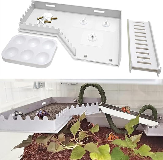 Hermit Crab Accessories - Platform with Ladder and Food Dish, Hermit Crab Climbing Toys, Habitat Supplies and Tank Accessories for Reptiles, Hamsters, Geckos, Small Lizards