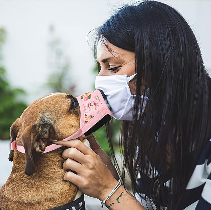 HEELE Dog Muzzle,Soft Nylon Muzzle Anti Biting Barking Chewing,Air Mesh Breathable Drinkable Adjustable Loop Pets Muzzle for Small Medium Large Dogs 4 Colors 4 Sizes (P-Pink Flower, XL)