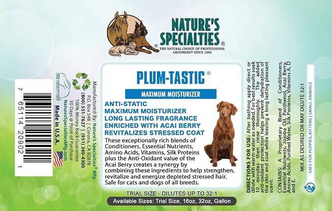 Nature's Specialties Plum-Tastic Ultra Concentrated Dog Conditioner for Pets, Makes up to 4 Gallons, Natural Choice for Professional Groomers, Maximum Moisture, Made in USA, 16 oz