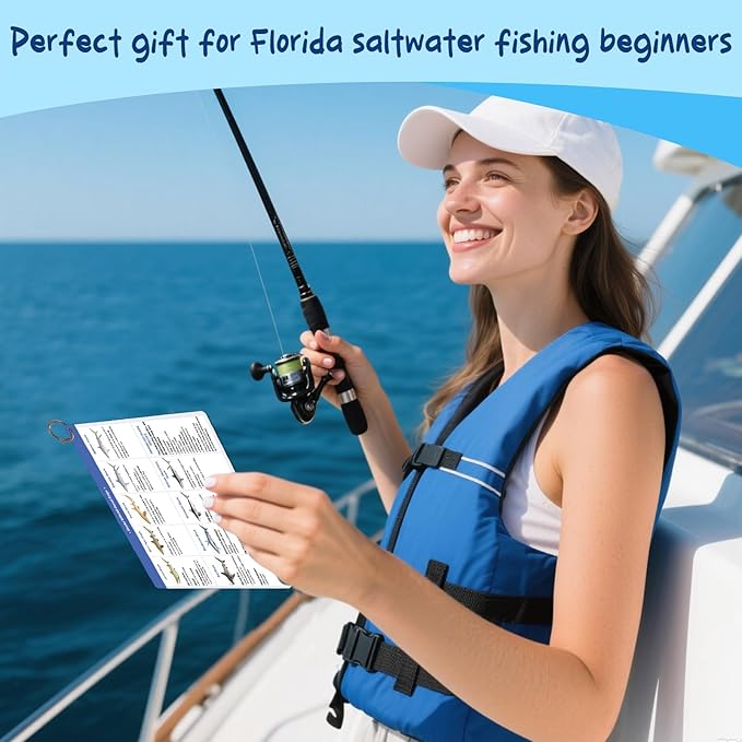 OCQOTAT Florida Saltwater Fish& Shark Identification Set–4 Double-Sided Waterproof Quick-Reference Fishing Guide Cards with FWC Rules,Size Limits&80+ Fish&Sharks in Real Photos| Ring Binding,8.2x6inch