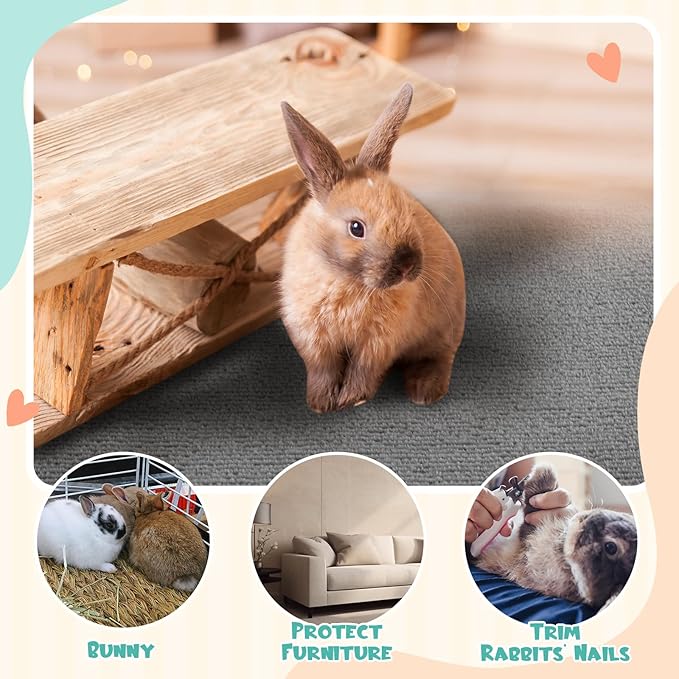 Rabbit Scratch Mat 12Inch x 6.56ft Self Adhesive Bunny Scratching Pad Cuttable Claw and Teeth Care Rabbit Mat Chew Toys for Cage Small Animal Scratching Rug for Biting Sleeping Nesting(Gray)