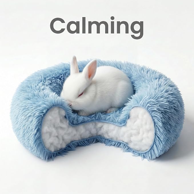 Guinea Pig Bed 11.8 Inch for Small Animal，Washable Small Animal Beds，Hideout Soft & Comfortable Donut Bed for Dwarf Rabbits/Hamster/Hedgehog/Ferrets,Blue and White