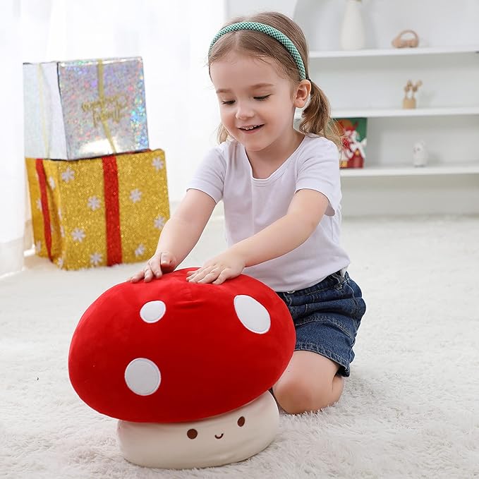 WeBingo Mushroom Plush Pillow, 9 Inch Cute Large Mushroom Decor Stuffed Animal Plushies Stuffy for Girl Boy Kid Adult, Giant Big Jumbo Soft Toy Gift for Birthday Christmas Valentine's Day