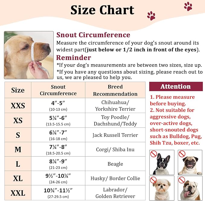 Mayerzon Dog Muzzle, Soft Mesh Muzzles for Small Medium Large Dogs Chihuahua Poodle Husky Labrador Retriever, Breathable Dog Mouth Guard for Biting Chewing Grooming, Allow Panting Drinking(XXS, Black)