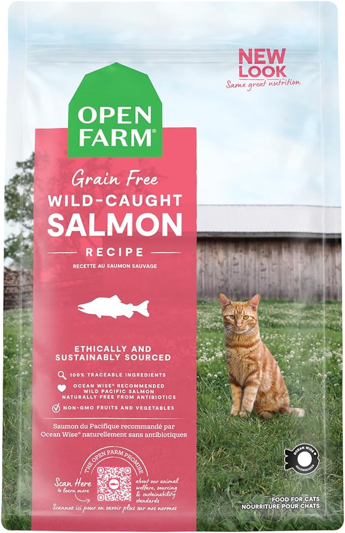 Open Farm Wild-Caught Salmon Grain-Free Dry Cat Food, Responsibly Sourced Pacific Salmon Recipe with Non-GMO Superfoods and No Artificial Flavors or Preservatives, 2 lbs, 2 Pound (Pack of 1)