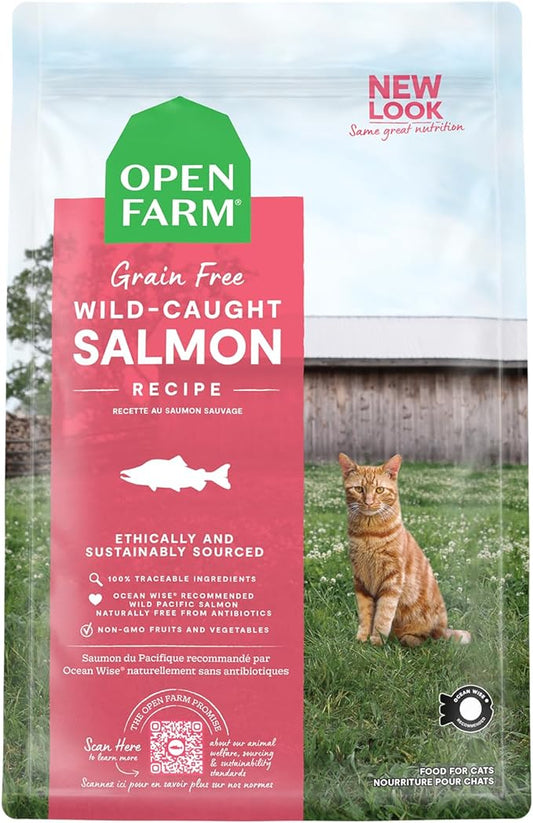 Open Farm Wild-Caught Salmon Grain-Free Dry Cat Food, Responsibly Sourced Pacific Salmon Recipe with Non-GMO Superfoods and No Artificial Flavors or Preservatives, 2 lbs, 2 Pound (Pack of 1)