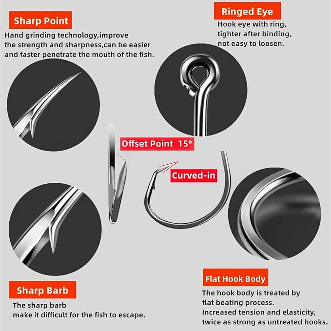Circle Hooks Fishing Hooks 2X Strong 170PCS/Box|220PCS/Box Octopus Catfish Fish Bulk Fishing Hooks Set Saltwater Freshwater Gear Equipment#1 1/0 2/0 3/0 4/0 5/0 6/0 8/0 10/0