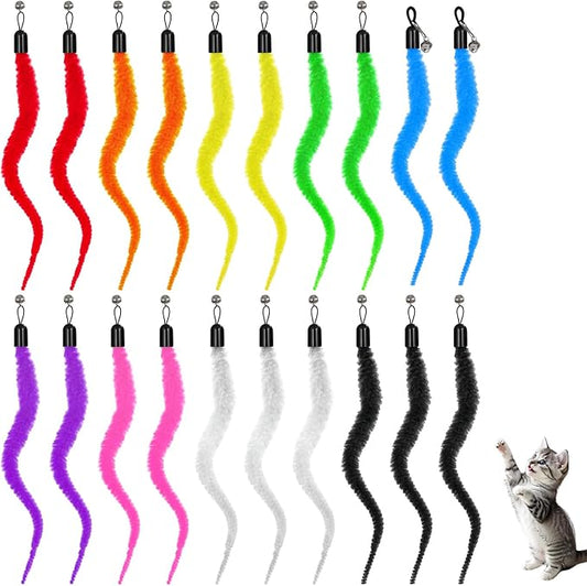 20Pcs Cat Worm Toy, Cat Wand Attachment Refill Cats Teaser Toys Feather Toy Attachments Replacements, Interactive Kittens Toys for Indoor and Ourdoor