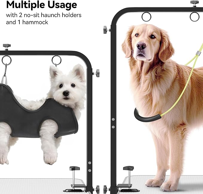 Adjustable Dog Grooming Arm for Table: 42'' Height, 27''–39'' Width, Clamp Fits Up to 2.76'', with Hammock & 2 Nooses – Portable Pet Grooming Station for Nail Trimming, Cats & Dogs at Home