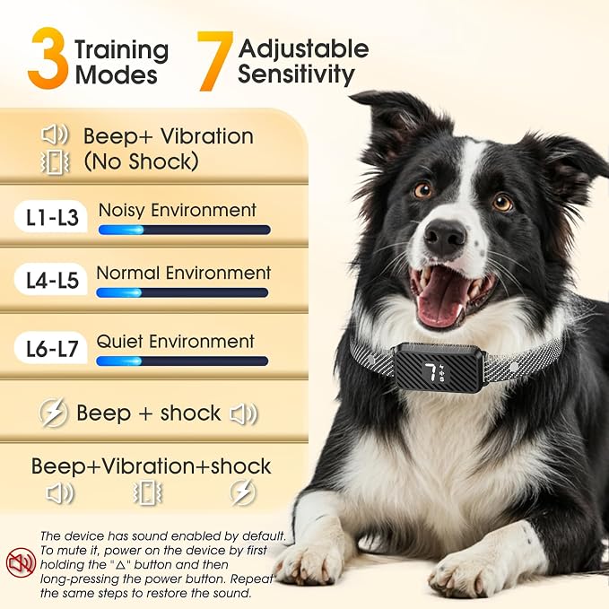 Dog Bark Collar for Large Medium Small Dogs, Effective No-Bark Collar, Smart Barking Collar, Rechargeable Bark Collar with 7 Sensitivity, 3 Modes, Waterproof, Raven Black