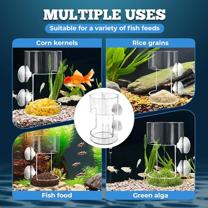 No Mess Aquarium Feeder, 2026 New Acrylic Clear Fish Tank Feeder with Suction Cup, Preventing Food Scattering (Round+Square)