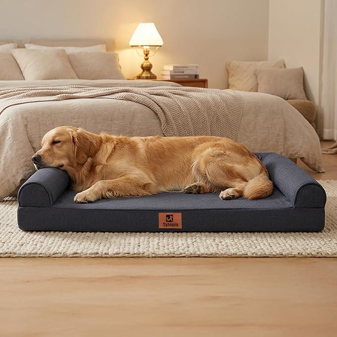 Sytopia 42 Inch Indestructible Orthopedic Sofa Dog Bed for Extra Large Dogs, Chew Proof Waterproof Foam Pet Couch Bed with Sides, Egg Crate Foam, Removable Washable Cover, Dark Grey
