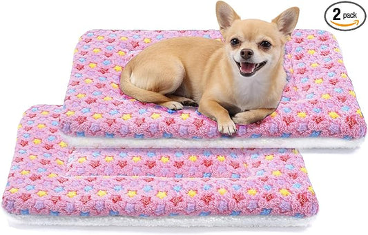 Mora Pets Dog Bed Crate Pad Ultra Soft Pet Bed with Cute Star Print Washable Reversible for Large Medium Small Dogs 21 x 12 inch 2 Pack Pink