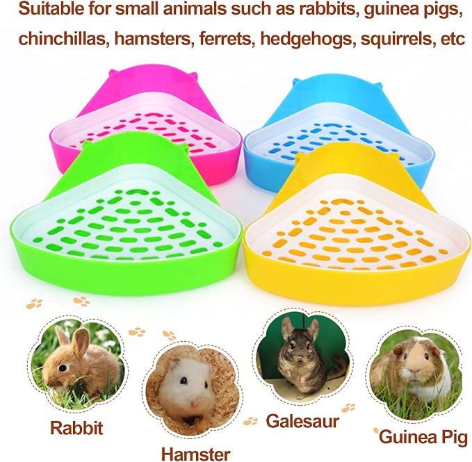 kathson Triangle Potty Trainer Corner Bunny Toilet Guinea Pig Litter Bedding Plastic Box Pet Pan for Rabbit Chinchilla Hamster Ferret Small Animal (Yellow)