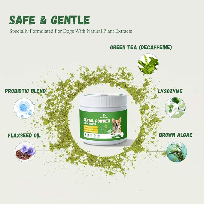 Dog Teeth Cleaning Powder, Dog Dental Powder for Teeth Cleaning and Dog Breath Fresh for Dogs with Probiotic & Tartar Remover, Plaque Off Dog Tooth Cleaning (80g)
