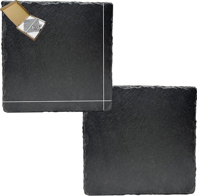 Reptile Basking Platform 2Pcs 6.0''x6.0'' Turtle Rock Plate Slate Feeding Food Dish Bowl Bathing Rest Terrace for Chameleon Lizard Bearded Dragon Gecko Snake Frog Newt (6.0''/15CM)