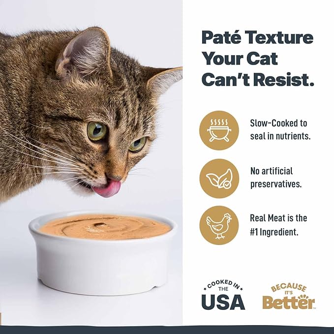 Because It’s Better Pate Complete Meal - Wet Cat Food - Variety Pack - Ocean, Turkey & Chicken Flavors - Organic, Balanced, Smooth Pate Texture, Human-Grade Ingredients, 2.6 oz Pouches (12 Count)