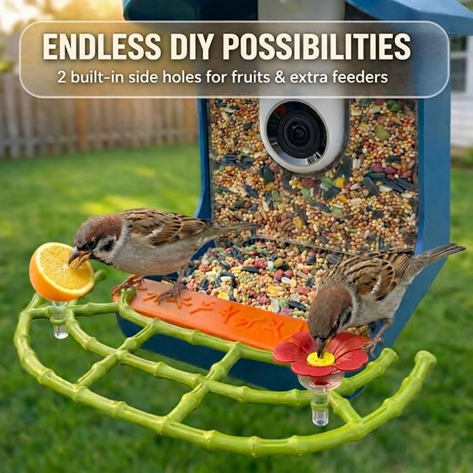 CPLIKE Faux Bamboo Perch Extender Compatible with Bird Buddy Smart Bird Feeder, Durable ABS Extension Platform with DIY Expansion Holes & Screws for Full-Body Photos, 9.2"x4.3"