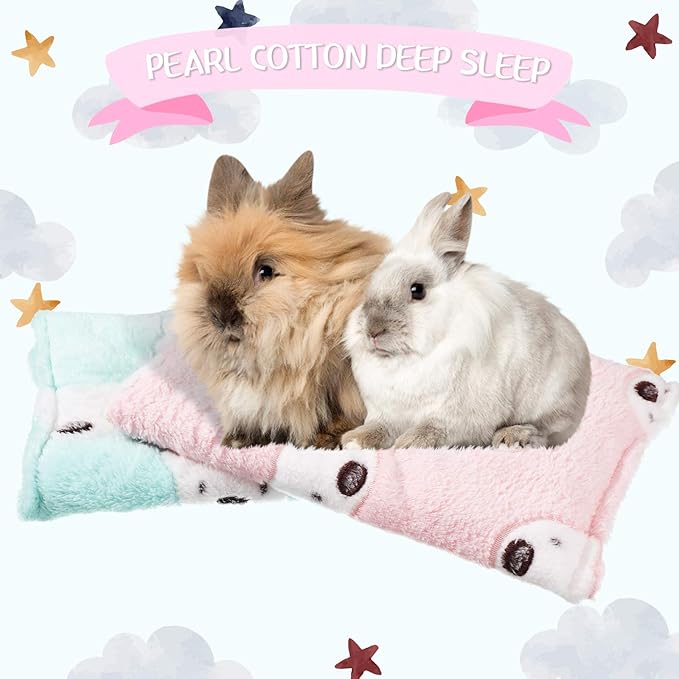 Jetec 2 Pieces Guinea Pig Bed Rabbit Bed Warm Small Animal Hamster Bunny Mats Winter Warm for Bunny Hamster Squirrel Hedgehog Chinchilla Small Animal Accessories(Green, Pink,Bear Pattern)