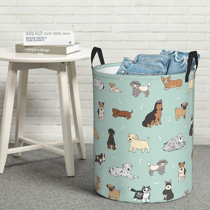 Cute Puppy Dog Animal Round Laundry Hamper Storage Basket Toys Clothes Organizer Bin For Home Bathroom Bedroom Dorm Nursery, 62l