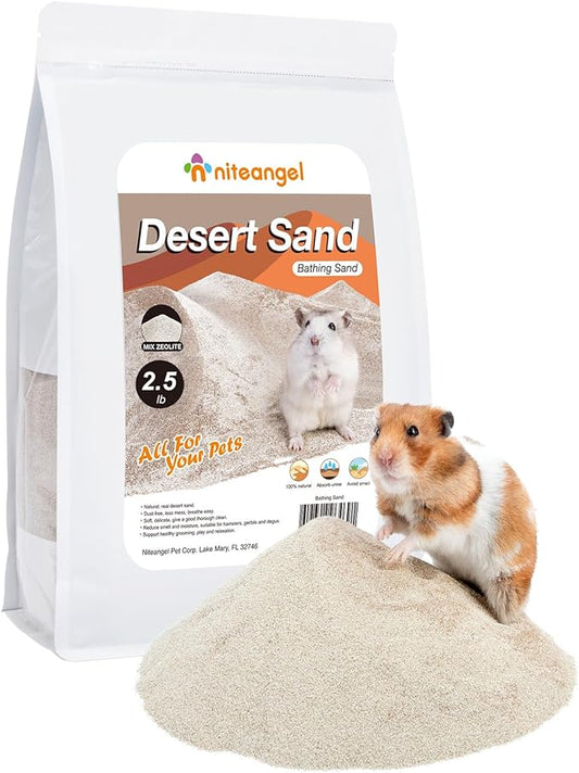 Niteangel Hamster Desert Bath Sand | No-Dust Bath or Potty Litter for Hamsters, Chinchillas, Gerbils, Mice, Degus and Other Small Pets (Desert Sand & Zeolite Particles, 2.5LB/40oz)