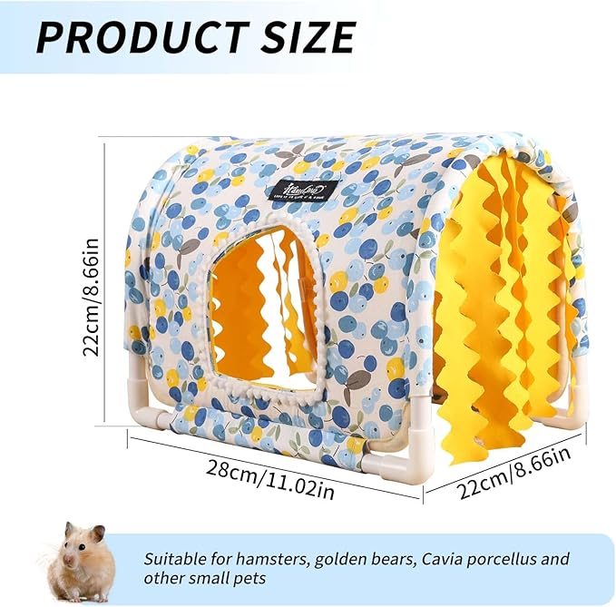 Guinea Pig Hideout Rabbit Hideout No Bottom Guinea Pig Bed Easy to Clean & Breathable Bunny Beds - Small Animal Indoor Habitat for Rabbit Ferret Hedgehog Flower-Branch Mouse (Blue)