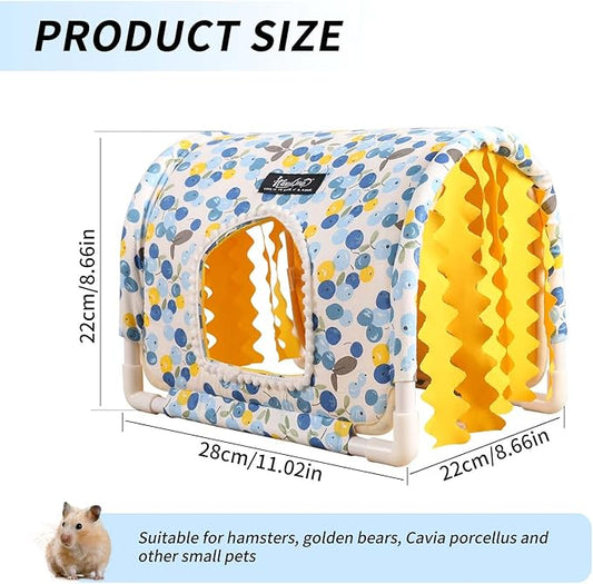 Guinea Pig Hideout Rabbit Hideout No Bottom Guinea Pig Bed Easy to Clean & Breathable Bunny Beds - Small Animal Indoor Habitat for Rabbit Ferret Hedgehog Flower-Branch Mouse (Blue Flower)