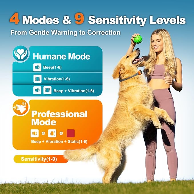 Bark Collar AI Dual-Detection, Instant Quiet Anti Bark Device 4 Training Modes, 30-Day Battery, One-Click Peace, 9 Sensitivity Automatic Bark Collar for Small Medium Large Dogs, Bright Orange