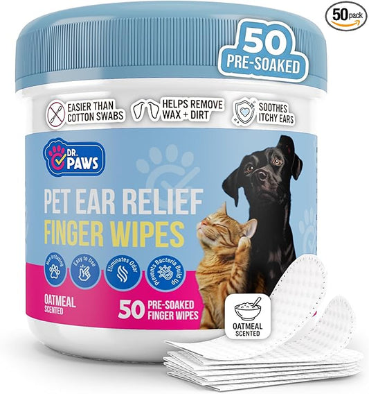 Dog Ear Cleaner Finger Wipes - Ear Finger Wipe for Dog Ear Infection Treatment, Easy to Use Cat Ear Cleaner, Eliminates Odor, Dog Ear Cleaning Solution, Dog Ear Wipes (Oatmeal)