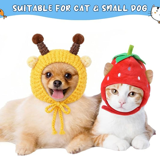 Weewooday 5 Pcs Cat Adorable Costume Bunny Hat with Ears Funny Mane Cat Hat for Pets and Small Dogs Kitten Puppy Party Costume Accessory Headwear(Panda, Rabbit, Pineapple, Strawberry, Flower)