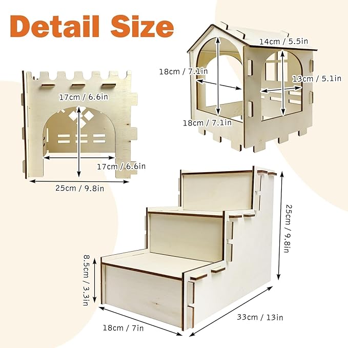PINVNBY Extra Large Bunny Castles Hideout, Wooden Rabbit House Hide Climbing Detachable Indoor Wooden Hideaway Castle Tower Tunnel for Small Animal Guinea Pig Hamster Chinchilla Ferret