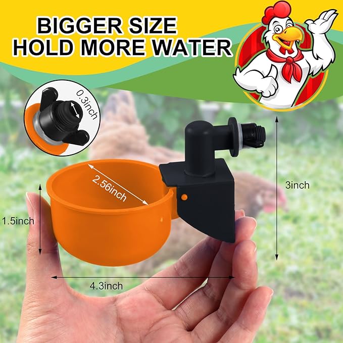 Tanlade 50 Pcs Automatic Chicken Waterer Cups Chicken Feeder for PVC Pipe Waterer Kit for Poultry Duck Goose Turkey Bunny (Orange,Classic)