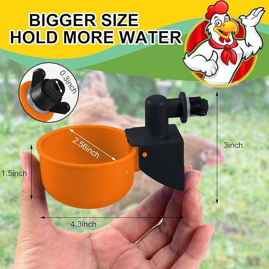 Tanlade 50 Pcs Automatic Chicken Waterer Cups Chicken Feeder for PVC Pipe Waterer Kit for Poultry Duck Goose Turkey Bunny (Orange,Classic)