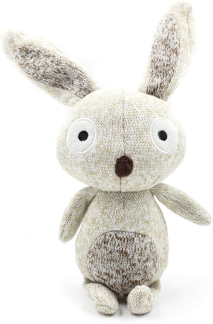 Rustic Knit Plush Bunny Dog Toy - Long-Eared Hopper Stuffed Animal for Dogs | Soft Knitted Puppy Chew Toy for Small Medium Dogs | Safe Embroidered Eyes | Anxiety Relief Cuddle Toy