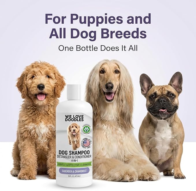 Dog Shampoo and Conditioner & Detangler - Best Goldendoodles, Poodles & Doodle Shampoo for Smelly Dogs - Sensitive Skin Puppy Shampoo - Made in The USA, Goldendoodle Must Haves (Shampoo & Conditioner)